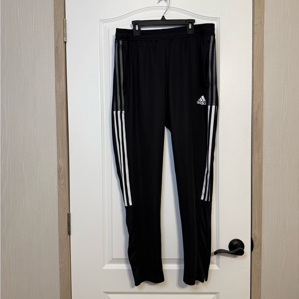 Adidas Mens Black Joggers with White Stripes